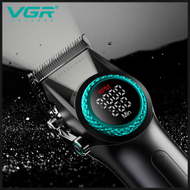 Аккумуляторная машинка для стрижки VGR V-001, 10 насадок, 9000 RPM, АКБ 4600 mAh, LED дисплей — изображение 3