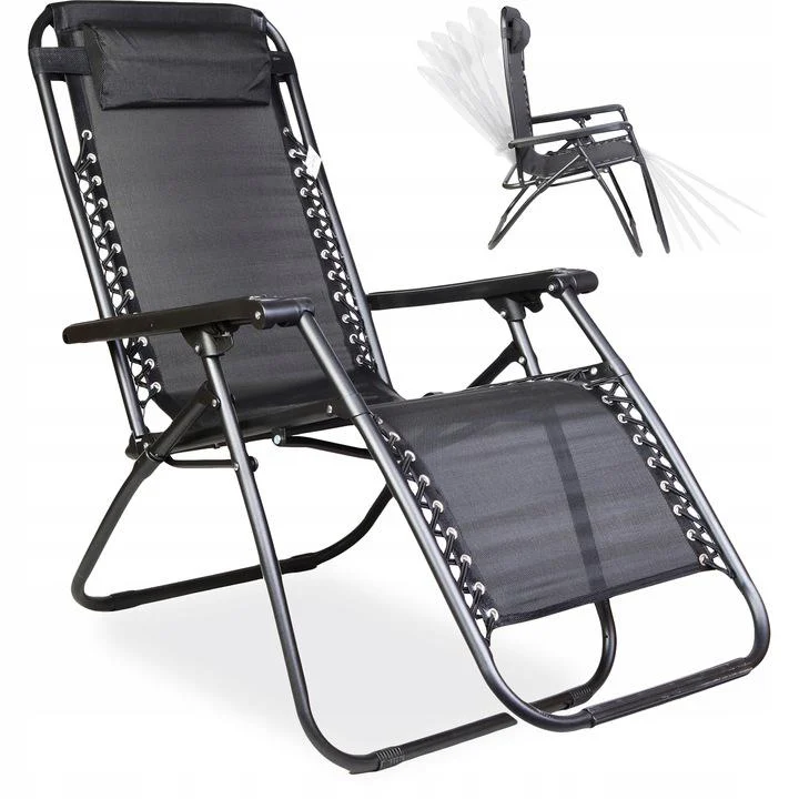черный Садовое Кресло Шезлонг до 120 кг Cкладной Шезлонг для Дачи Zero Gravity XXL (с подстакаником) — изображение 2