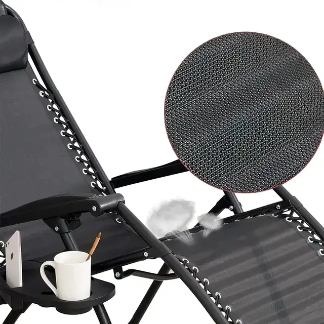черный Садовое Кресло Шезлонг до 120 кг Cкладной Шезлонг для Дачи Zero Gravity XXL (с подстакаником) — изображение 6