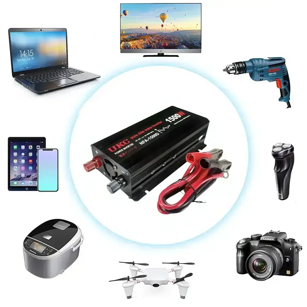 Автомобильный инвертор 1500 Вт, 12–220 В, 2×USB, чистый синус / Преобразователь напряжения / Инвертор для котла и техники — изображение 2