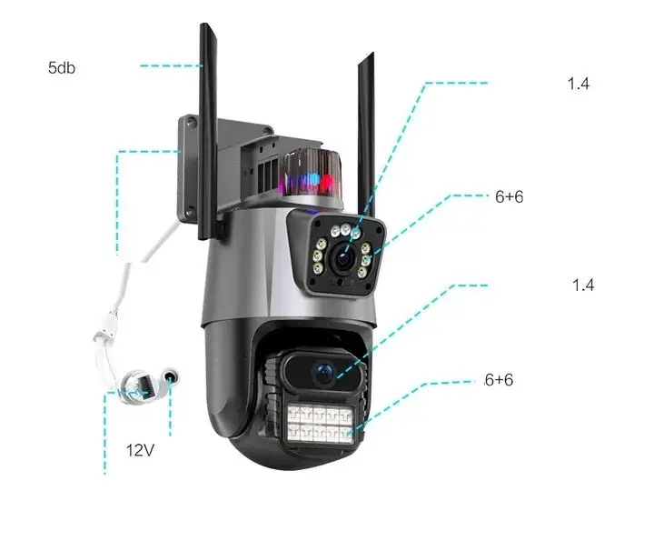 Уличная охранная поворотная WIFI камера Dual Lens Zoom 8MP сирена, зум, удаленным доступом онлайн — изображение 4