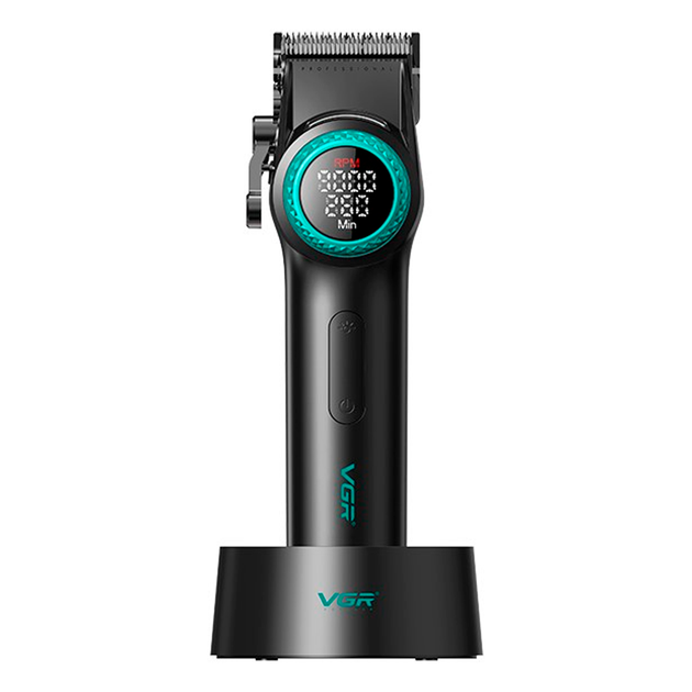 Аккумуляторная машинка для стрижки VGR V-001, 10 насадок, 9000 RPM, АКБ 4600 mAh, LED дисплей — изображение 2