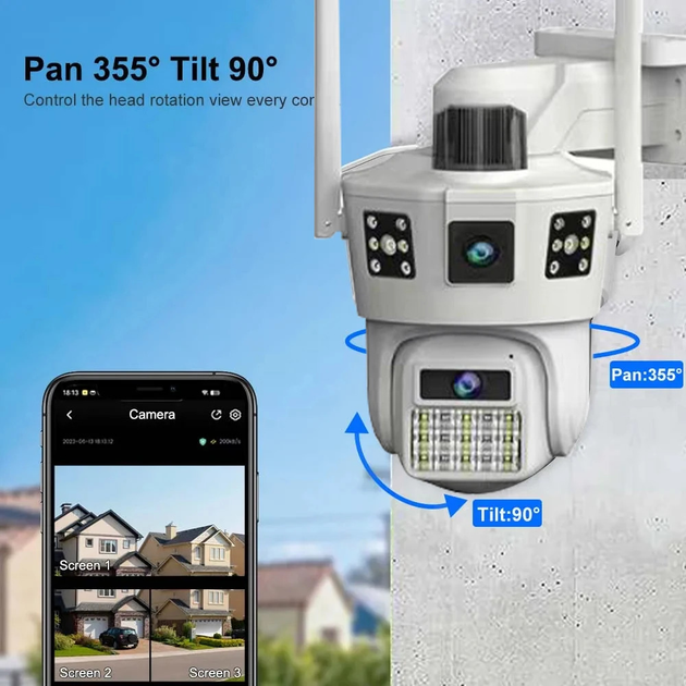 Wi Fi камера видеонаблюдения 3 линзы SD 39 APP V380pro — изображение 4