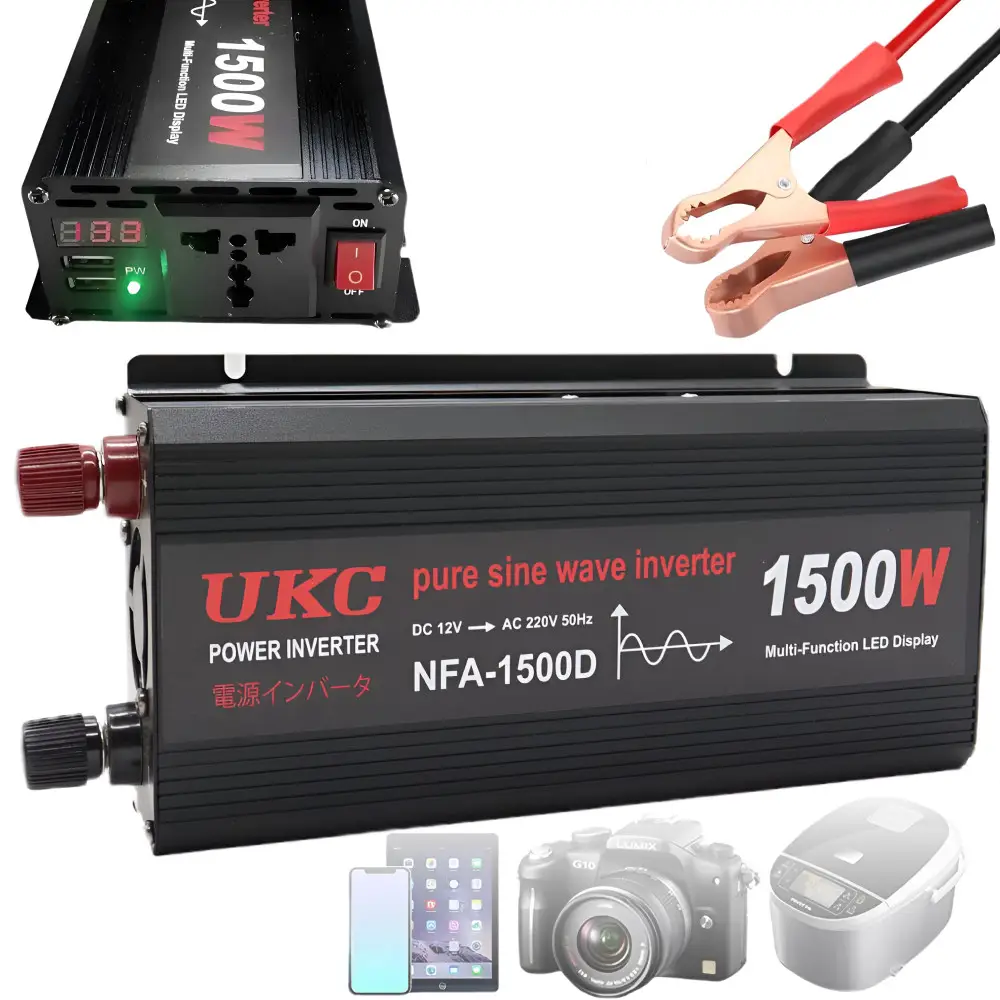 Автомобильный инвертор 1500 Вт, 12–220 В, 2×USB, чистый синус / Преобразователь напряжения / Инвертор для котла и техники — изображение 4