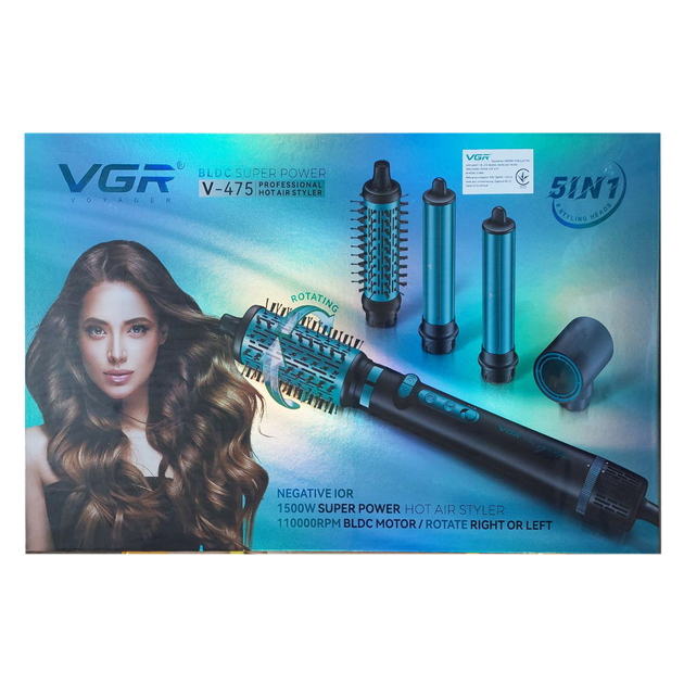 Фен-стайлер VGR 5 в 1 V-475 , Professional, 5 насадок, 1400 Вт зеленый — изображение 2
