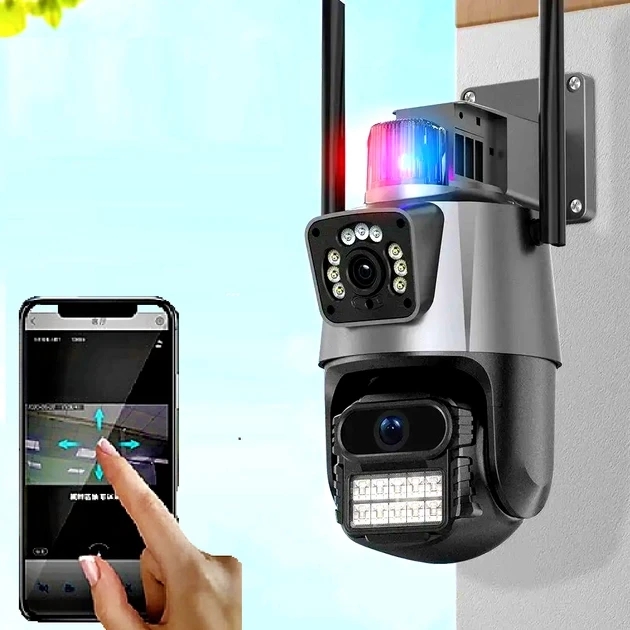 Уличная охранная поворотная 4G камера Dual Lens Zoom 8MP сирена, зум — изображение 2