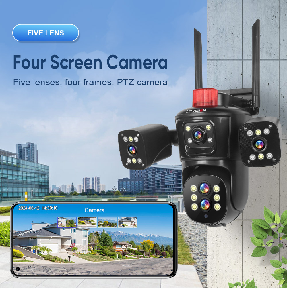 Видеокамера 4G IP66 4G 12mp (JE-190-2) 4 экранные 360-градусные камеры IP-камера четыре объектива Белая — изображение 3