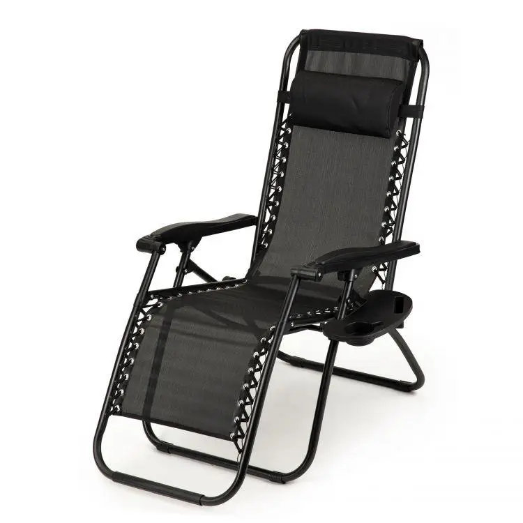 черный Садовое Кресло Шезлонг до 120 кг Cкладной Шезлонг для Дачи Zero Gravity XXL (с подстакаником) — изображение 5
