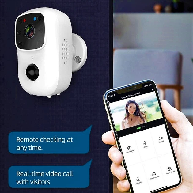 Домофон WiFi B90 Smart Doorbell с функцией видеозаписи Беспроводная видеокамера дверного звонка — изображение 2