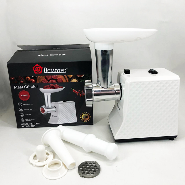 Мясорубка электрическая domotec r3391 2000w, мощная компактная мясорубка для дома, мясорубка 3 в 1 — изображение 2