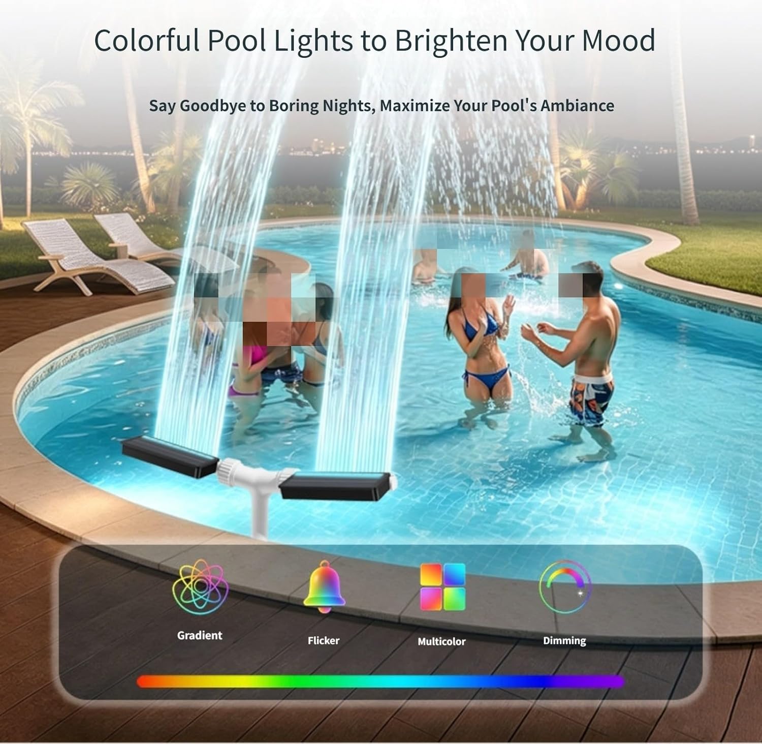 Фонтан для бассейна на солнечной панеле с RGB-подсветкой / Портативный складной двойной распылитель для бассейна — изображение 6