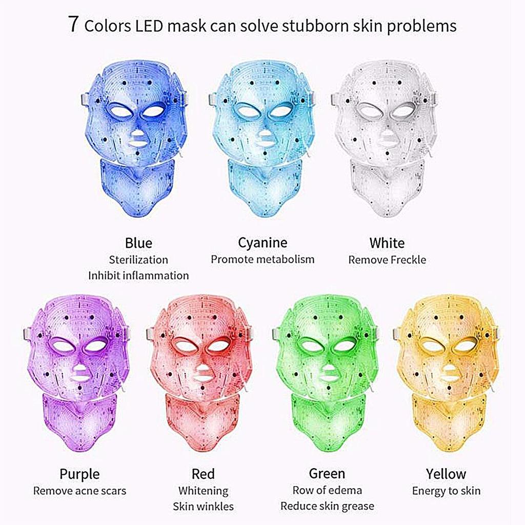 Светодиодная LED маска для лица и шеи 7в1 / Профессиональная LED-маска для светотерапии лица и шеи 7 цветов — изображение 10