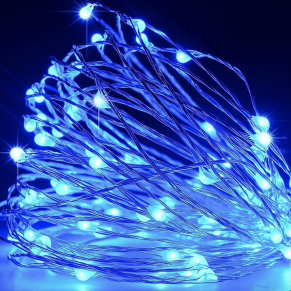 Новогодние гирлянды. Медная проволочная лампа 100LED 10м, Цвет Синий Силиконовый провод (7107)