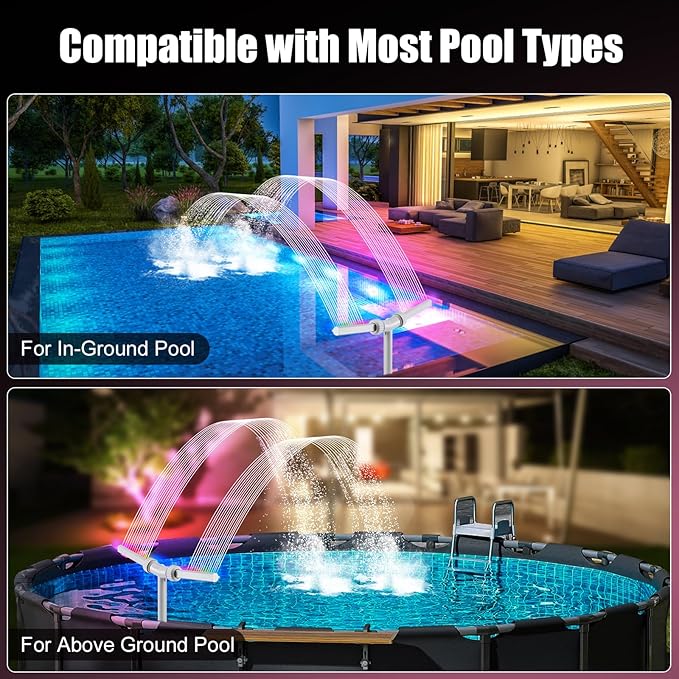 Фонтан для бассейна на солнечной панеле с RGB-подсветкой / Портативный складной двойной распылитель для бассейна — изображение 2