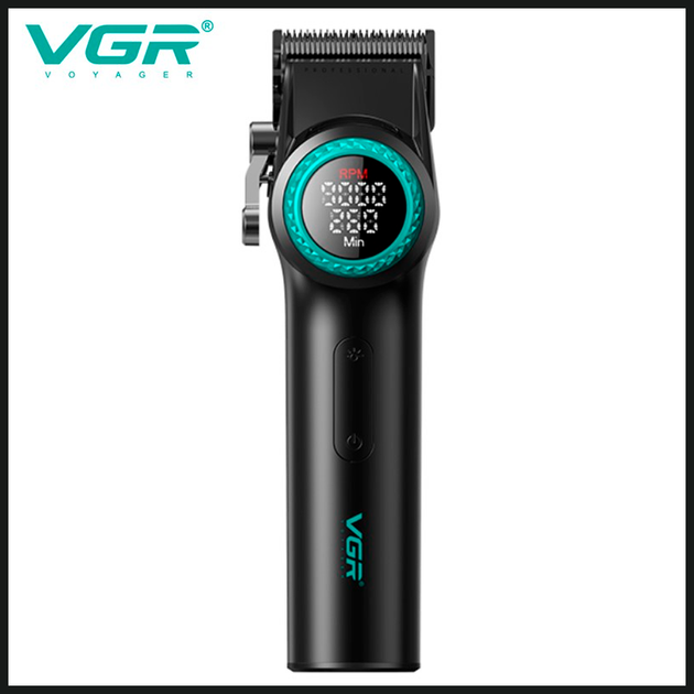 Аккумуляторная машинка для стрижки VGR V-001, 10 насадок, 9000 RPM, АКБ 4600 mAh, LED дисплей — изображение 5