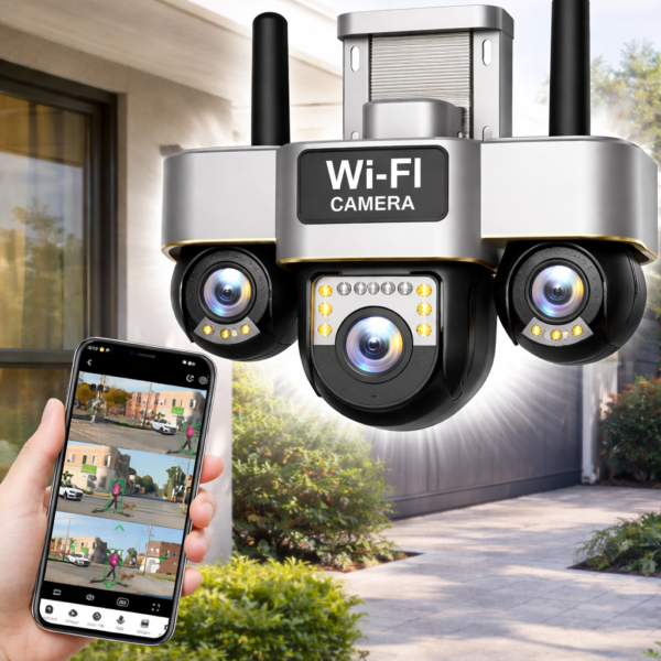 Уличная Wi-Fi камера видеонаблюдения 15MP, 3 объектива / Поворотная камера наблюдения / Smart Net Camera SC28 V380 PRO