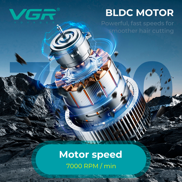 Аккумуляторная машинка для стрижки VGR V-662 GREEN, 7000 RPM, 6 насадок, LED дисплей — изображение 5