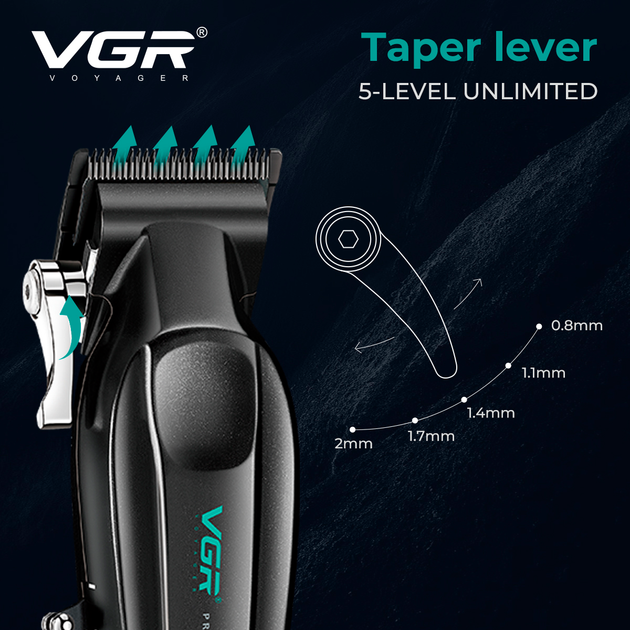 Аккумуляторная машинка для стрижки VGR V-662 GREEN, 7000 RPM, 6 насадок, LED дисплей — изображение 7