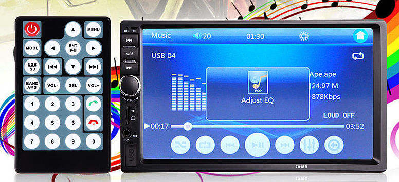 Универсальная автомагнитола 2 Din сенсорная, Bluetooth AMP 7018B, с пультом в комплекте — изображение 3