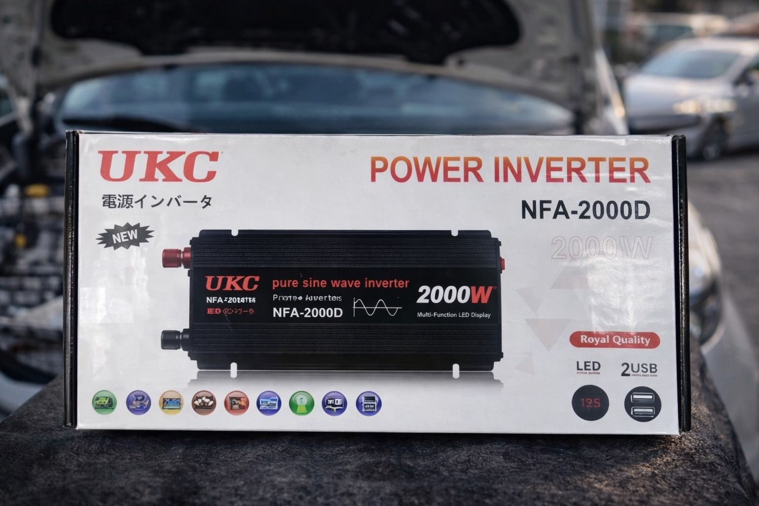 Инвертор UKC NFA-2000D 2000 Вт (12 В → 220 В) — чистый синус, автомобильный преобразователь напряжения — изображение 3