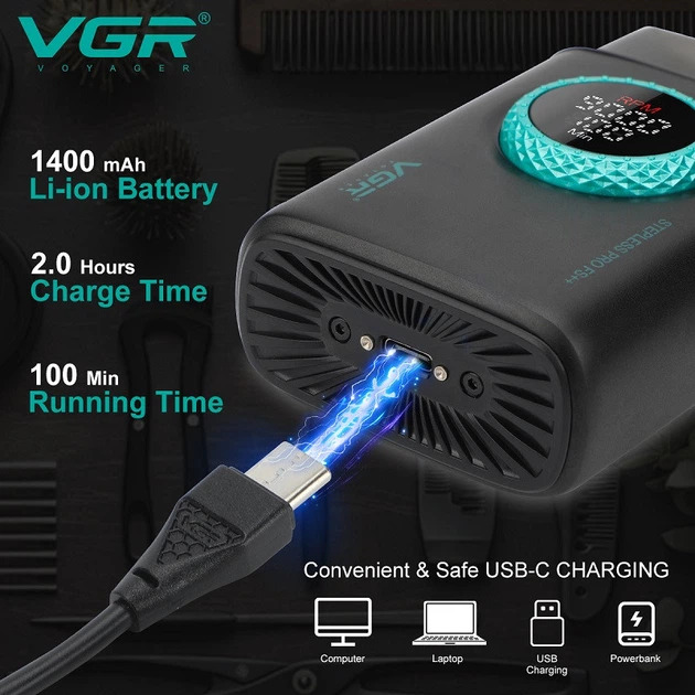 Электробритва VGR V-377 / Шейвер с LED дисплеем / Бритва с двойным лезвием и регулировкой мощности Черный — изображение 3