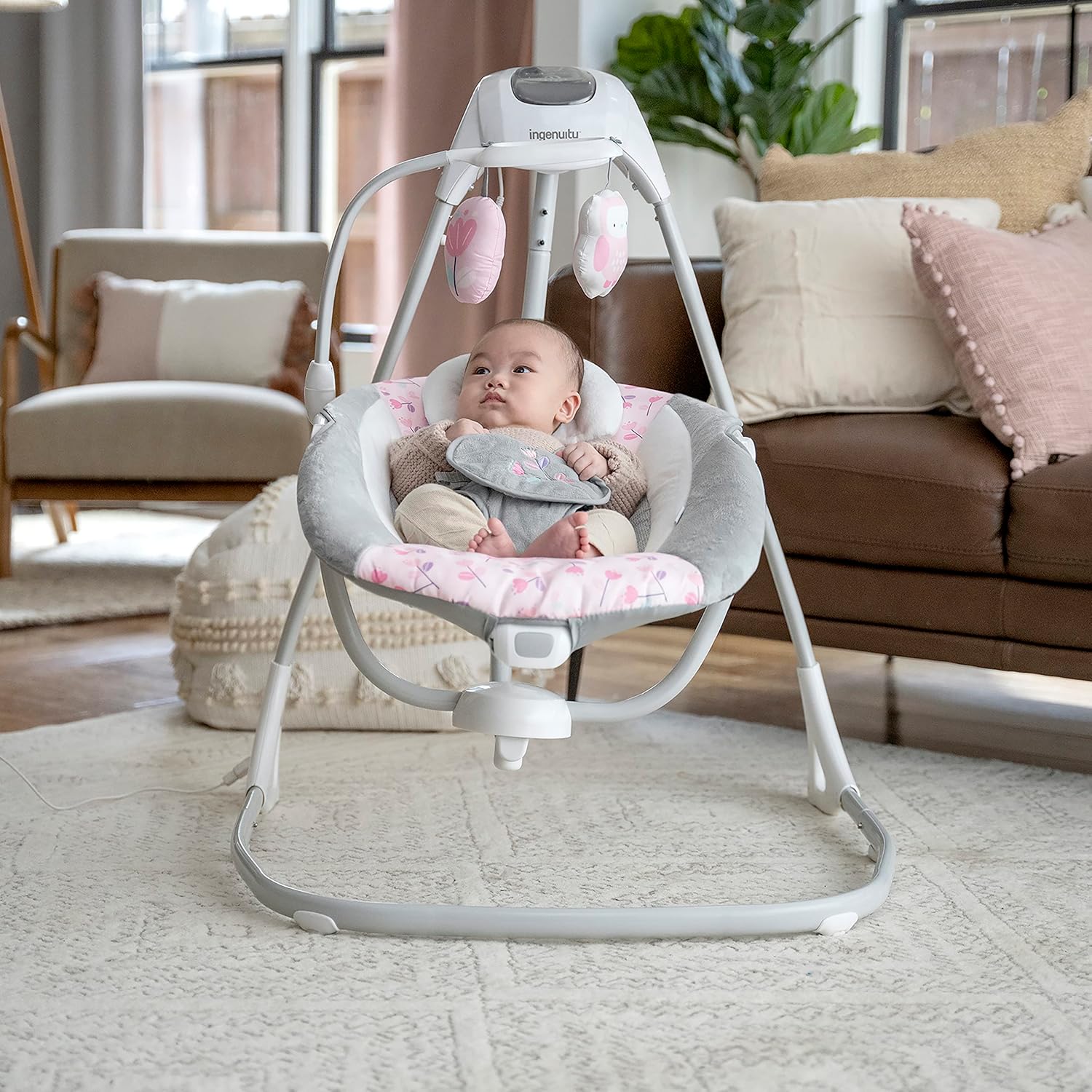 Электронные качели / Детские качели-шезлонг Ingenuity SimpleComfort 2в1 / Укачивающий центр для детей 6 скоростей — изображение 2