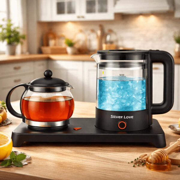 Электрочайник с заварником Silver Love SC-309, 2000W / Стеклянный чайник на подставке со стеклянным заварником на 1.8 л и 0.6 л