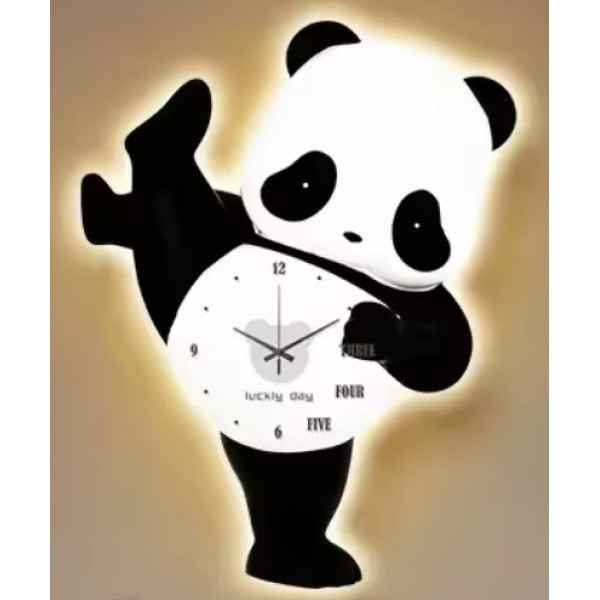Детские настенные часы со светодиодной подсветкой в виде панды / Декоративные LED-часы Панда без звука с мягкой подсветкой — изображение 2