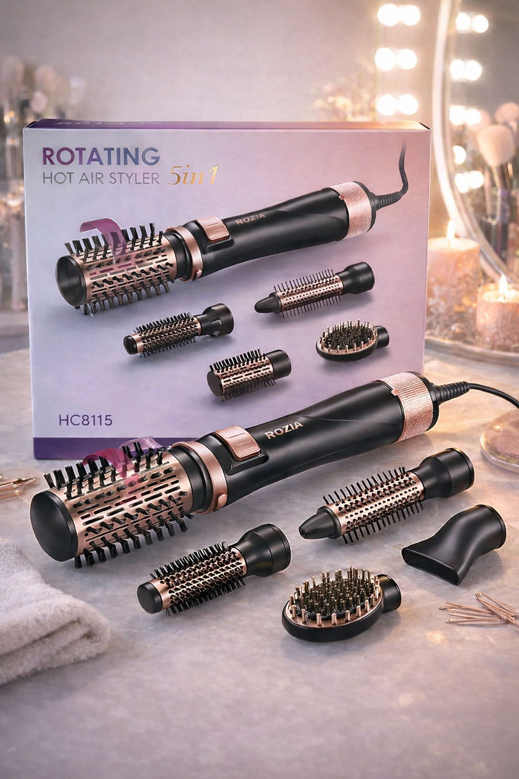 Фен-стайлер с вращающейся насадкой ROZIA 5в1 HC8115 hair dryer AND-6162-6