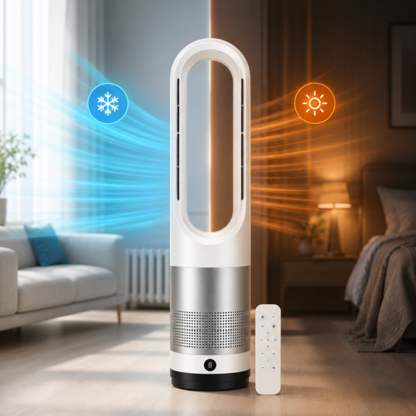 Мобильный безлопастной вентилятор Germatic LED 1200W / Напольный кондиционер 2в1 с обогревом и охлаждением AM-018JR  сенсор, пульт ДУ, автоповорот 80°