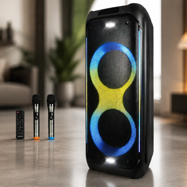 Портативная акустика ZXX-5580 / Колонка с Bluetooth для караоке с микрофонами / Аккумуляторная колонка с RGB-подсветкой FM и TWS