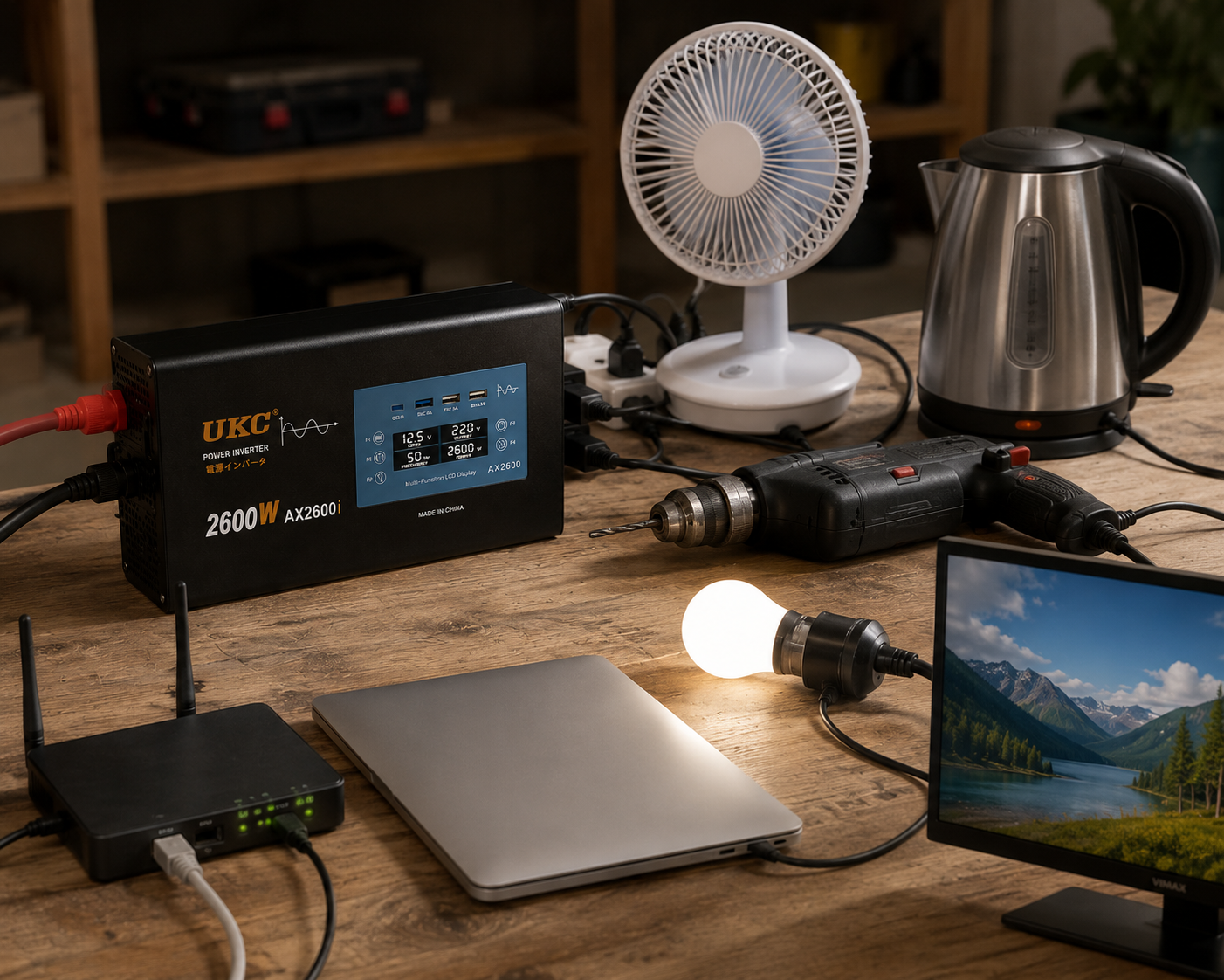 Преобразователь AC/DC 2600W AX Sine с чистым синусом / Преобразователь напряжения с чистым синусом, дисплеем и выходами: 3 x USB, 1 x Type-C / Инвертор автомобильный — изображение 2