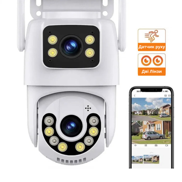 Уличная камера видеонаблюдения ICSEE 2 линзы / Поворотная WiFi камера 8MP с датчиком движения — изображение 3