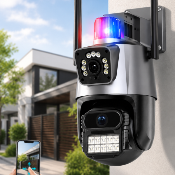 Уличная охранная поворотная WIFI камера Dual Lens Zoom 8MP сирена, зум,  удаленным доступом онлайн