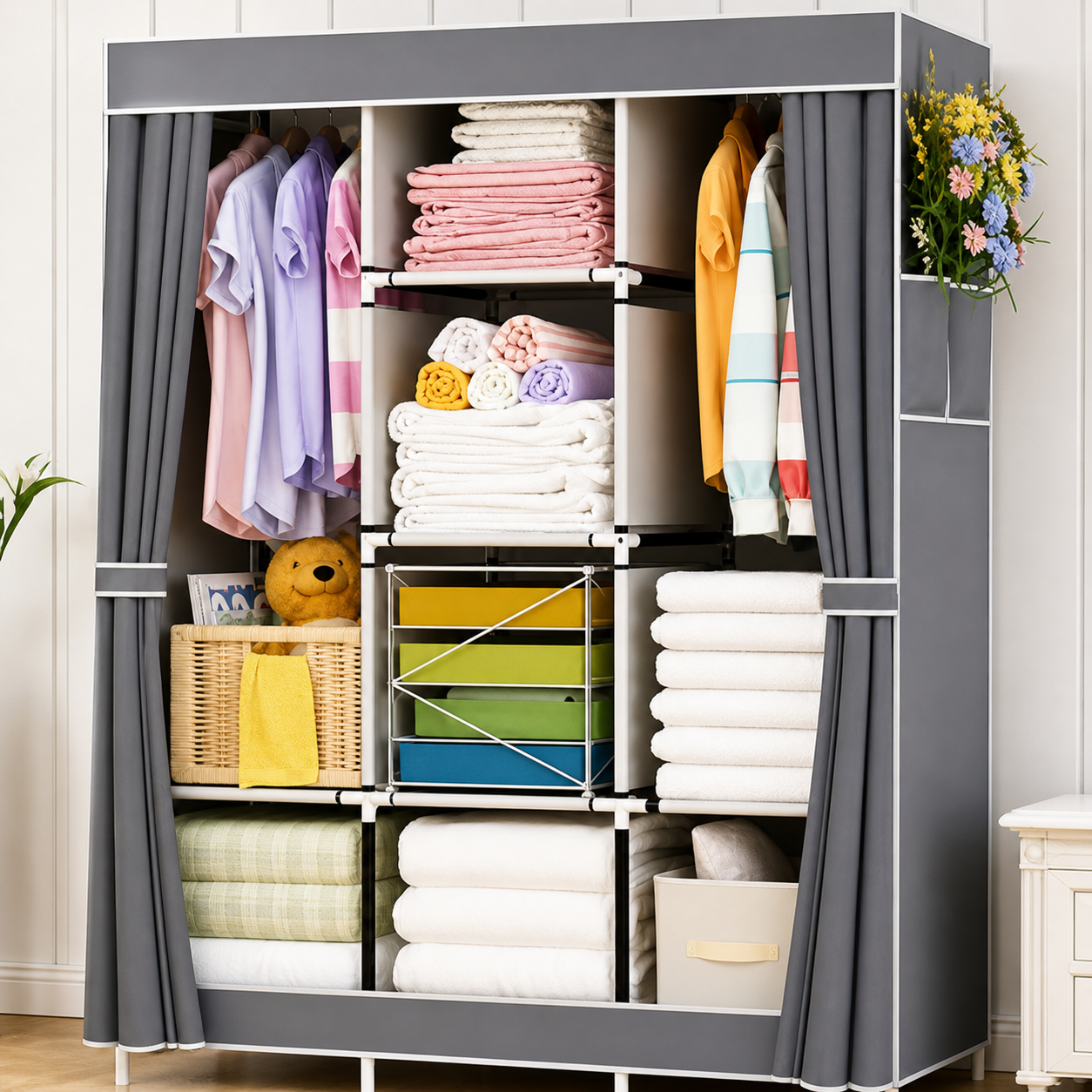 Универсальный тканевый шкаф для хранения вещей HCX WARDROBE NEW CL-128 / Складной органайзер для одежды 170х130х45см — изображение 2